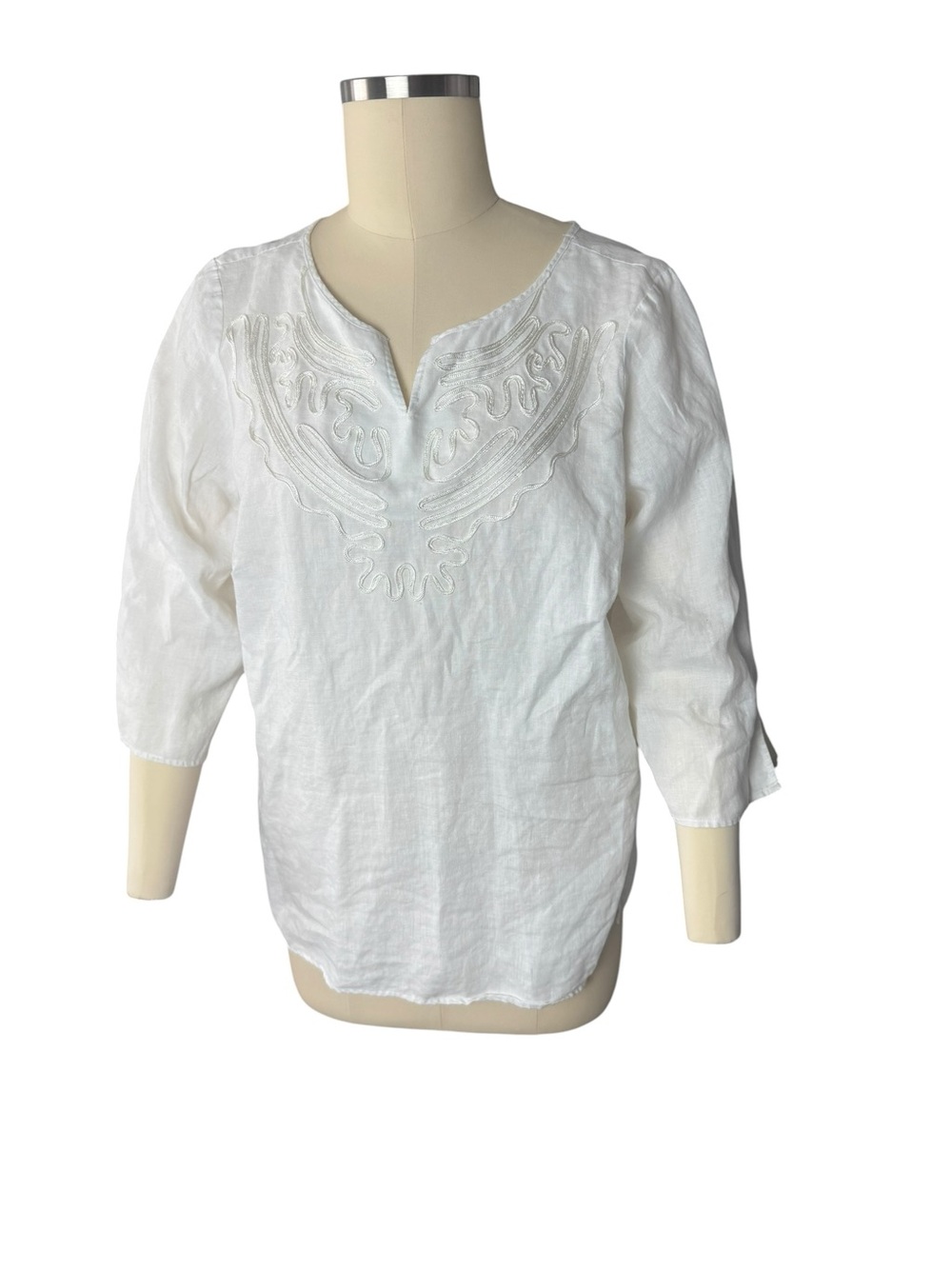 Saint Tropez West Plus Size Women’s 100% Linen White Embroidered Blouse Size 1X